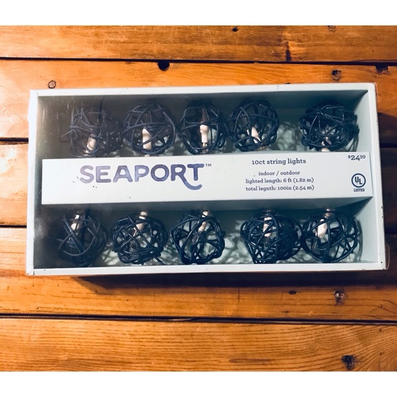 Navy Rattan String Lights - Picture 2 of 3